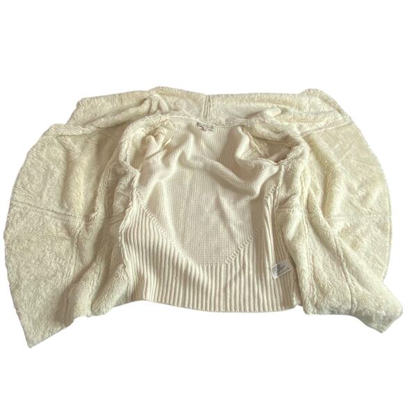 Knox Rose Vegan Suede Sherpa Open Cardigan Cream Sweater Small Boho Cowgirl - Picture 13 of 16